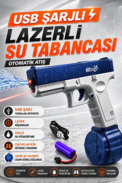 a v d a Elektrikli Güçlü USB Şarjlı Otomatik Atış Su Tabancası 500ml