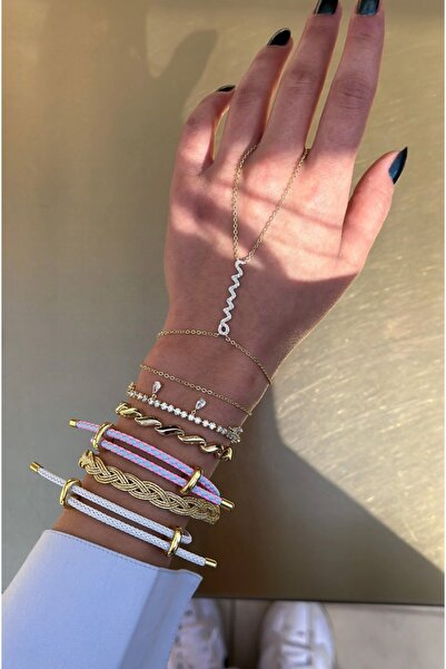Xui Trend Marka Model Pembe-Mavi Dokuma Ayarlanabilir Çelik Gold Detaylı İp B...