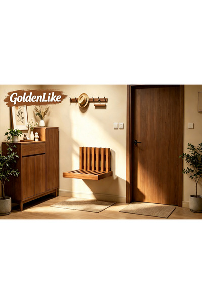 GoldenLike رف حائط خشبي طبيعي 2 في 1 ومقعد أحذية قابل للطي، منظم منزلي متعدد ...
