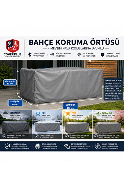 CoverPlus Dış Mekan Bahçe Mobilyası Brandası Su Geçirmez (200x160x80cm Gri Renk)