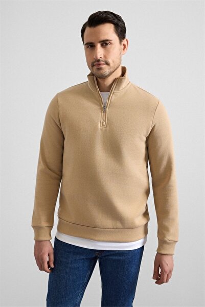 SÜVARİ Bej Regular Düz Yarım Balıkçı Yaka Sweatshirt