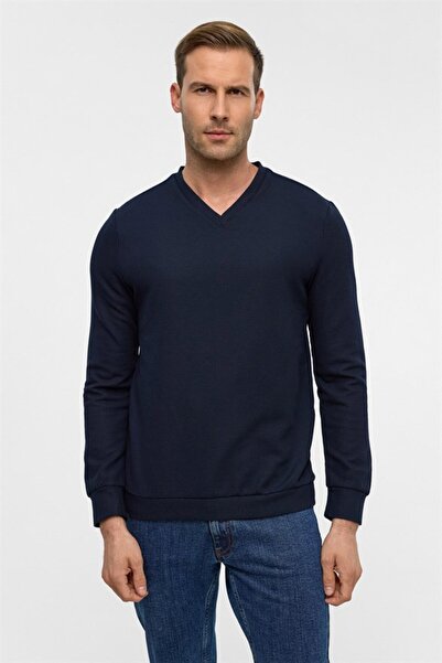 SÜVARİ Lacivert Regular V Yaka Sweatshirt