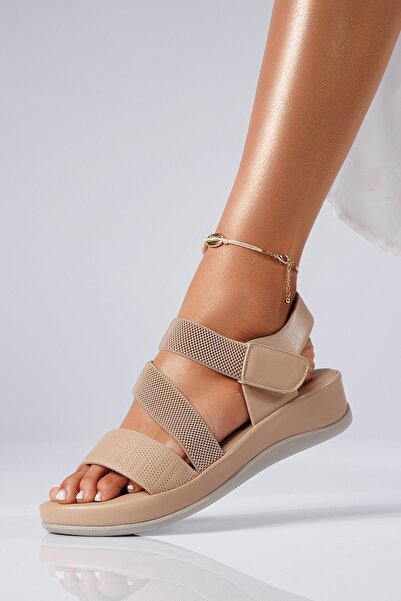 Zaira Sandale cu platforma dama bej din piele ecologica Miriam #22413