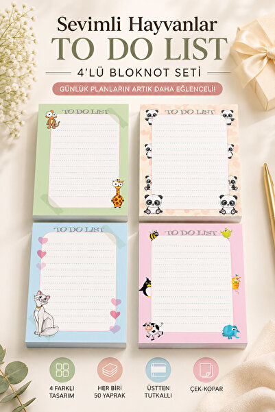 cabuk baskı 4-Piece Memo Pad - To Do List Memo Pad Note Paper 10x14 Cm