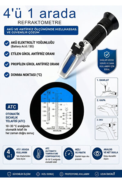 DORNEX ELEKTRONİK Antifriz -50 Ve Akü Sıvısı Ölçen Refraktometre 4.1 ATC