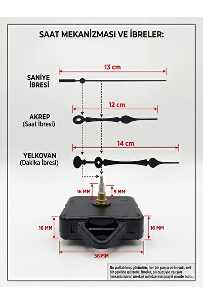 Silvanature Akar Saat Mekanizması Sessiz Duvar Saat Mekanizması 16 Mm Şaft -a...
