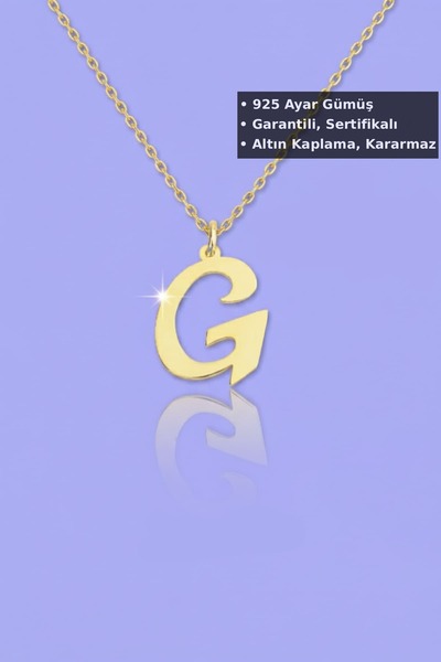Jewelmim G Harfli Gümüş Kolye | Sarı Altın Kaplama Hediye Baş Harf Kolyesi 92...