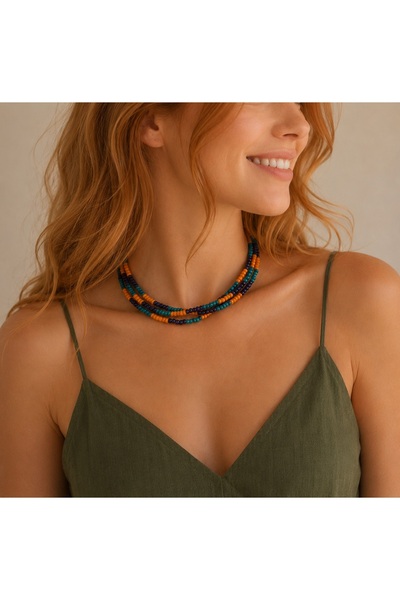 LeylanTakı Women's Three-Layer Colorful Bohemian Necklace Handmade Bijouterie...