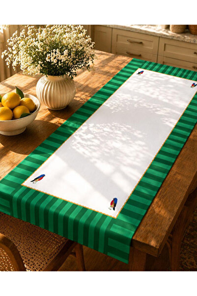 Karam Home 40x140 cm Dokuma Kumaş Yeşil Pip Love Runner