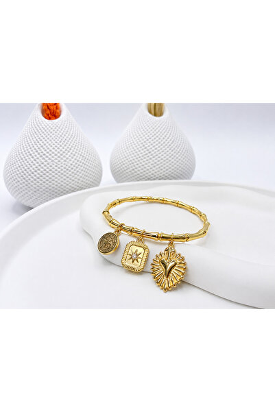 MARENNE Stainless Steel Gold Paslanmaz, Kararmaz Kalp ve Yıldız Charm Kelepçe...