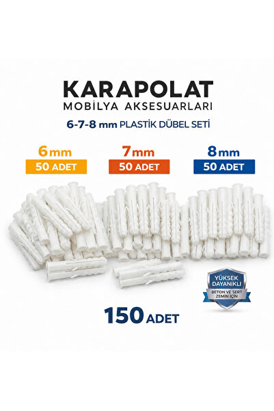 KARAPOLAT 150 Adet Plastik Dübel Seti (6mm-7mm-8mm) | Duvar ve Beton Montaj D...