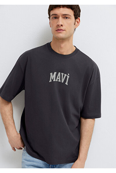Mavi Tricou antracit cu logo imprimat, croială supradimensionată / largă 0613...