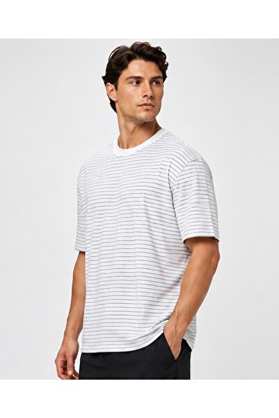 Mavi M0613317 Çizgili Sky Captain Tişört Erkek T-Shirt BEYAZ