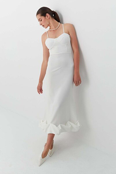 MARKALİSTE Midi Dress with Flared Hem and Straps White