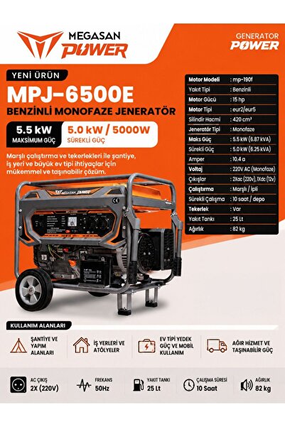 MEGASAN Power Benzinli Marşlı Jeneratör MPJ-6500E