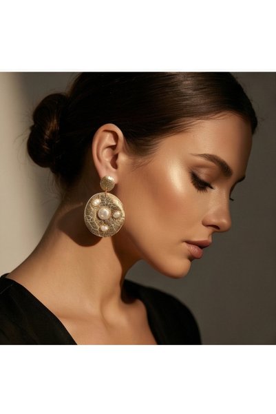 Mojo Concept Pearl Detail Design Gold Earrings