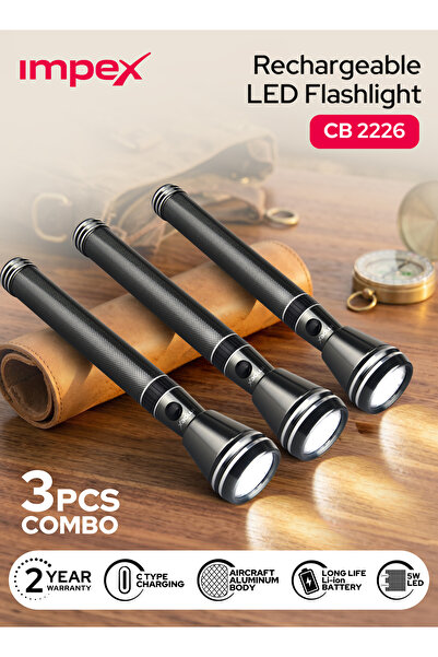 IMPEX مصباح يدوي LED قابل لإعادة الشحن CB 2226، 3 قطع، 5 وات، 4000 مللي أمبير...