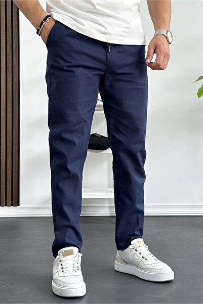 Edwox Pantaloni subțiri de in pentru bărbați, albastru bleumarin Edw114