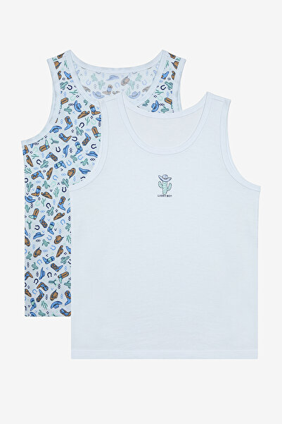 Penti Boy's Lucky Boy Optical White Cotton 2-Piece Undershirt