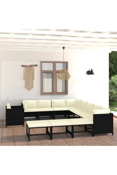 Concept Set mobilier de grădină cu perne, 12 piese, negru, poliratan
