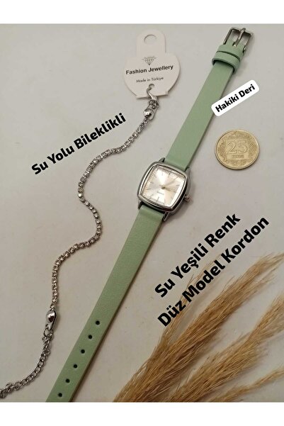 Brality ساعة يد نسائية بتصميم كلاسيكي عتيق من الجلد الأصلي، حزام بلون أخضر ما...