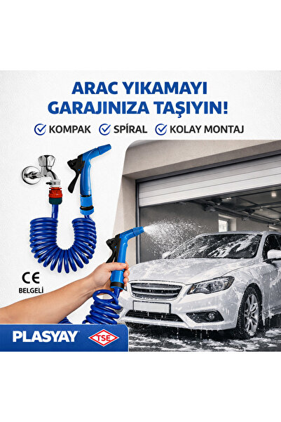 PLASYAY Spiral Veranda Araç Yıkama Hortumu Ve Iki Fonksiyonlu Başlık Seti 4 M...
