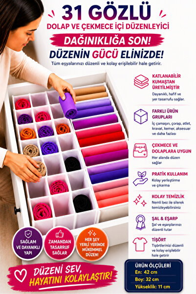 Özlem Toys Petek Ve Cepli Dolap Çekmece Içi Düzenleyici(31 Göz)