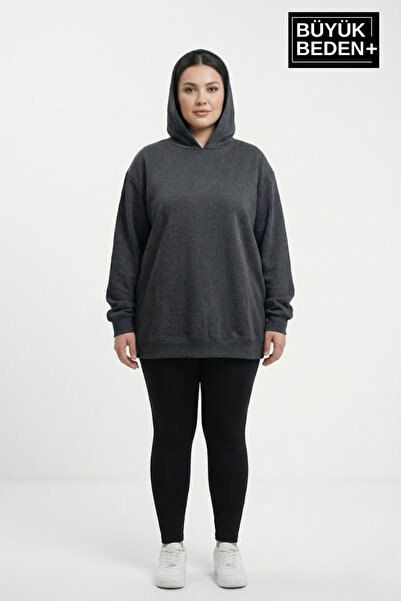 Süperlife Women's Plus Size Slim Hooded Sleeves and Skirt Ribbed Thin Swatshi...