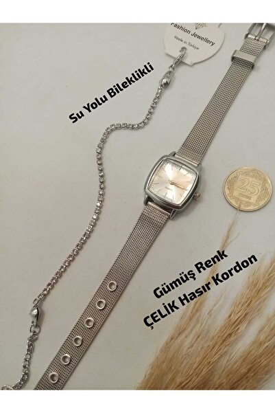 Brality Modern Vintage , Gümüş Renk HASIR KORDON , Gümüş Renk Kasa , Beyaz Re...