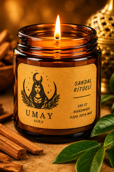 umay aura Sandal Ağacı Kokulu Dekoratif Aromaterapi Mum – El Yapımı %100 Doğa...