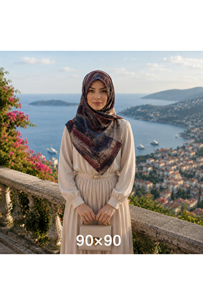 GÜZEL KAMAN وشاح ناعم منقوش باللون العنابي والبيج والتركواز من لوسيللا، قطعة ...