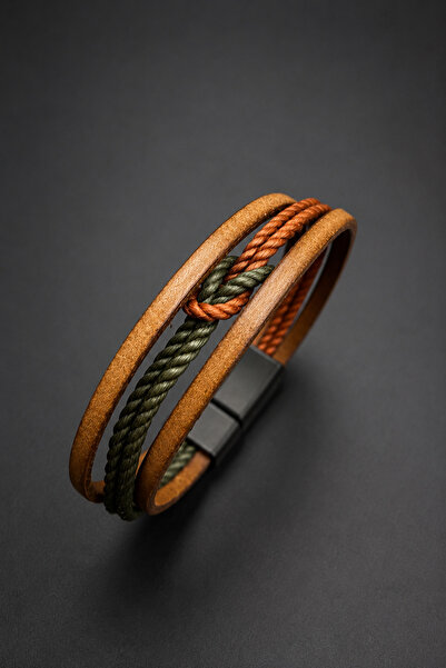 magıcgrange Handmade Genuine Leather & Rope Men's Bracelet – Minimal Knot Des...
