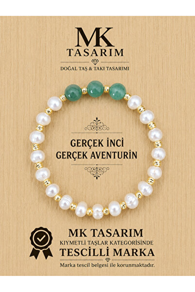 MK tasarım Real pearl aventurine stone bracelet mk.7000.815- comfort-calm-ene...