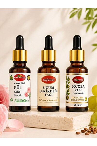 safvital مجموعة زيت العناية بالبشرة من الورد والجوجوبا وزيت بذور العنب، 3 عبو...