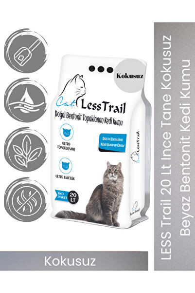 LESS Trail 20 Lt Ince Tane Kokusuz Kokulu Beyaz Bentonit Kedi Kumu