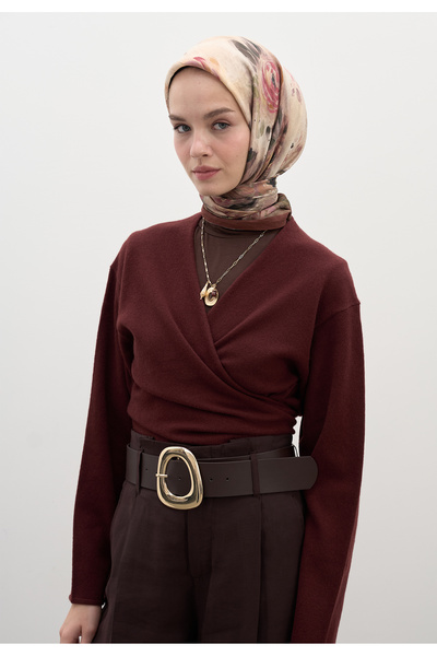 Freshscarfs Marıelle Desen Pamuklu Viskon Eşarp Ağaç Kabuğu