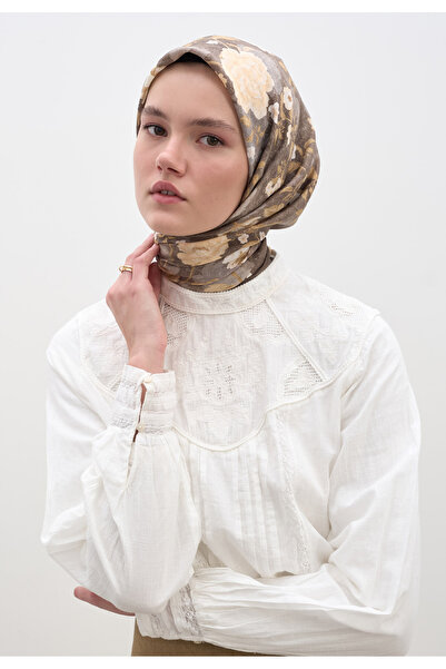 Freshscarfs Κασκόλ από βαμβάκι και βισκόζη με μοτίβο σε καφέ απόχρωση Dusty B...