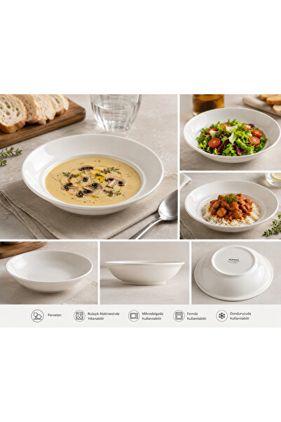 Bonna Porselen Bonna Gourmet 15 cm Çukur Kase Porselen Çorba Salata Sunum Kasesi