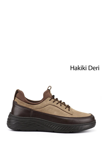 GÖNDERİ(R) Men's Sand Nubuck Lace-Up Genuine Leather Sneaker