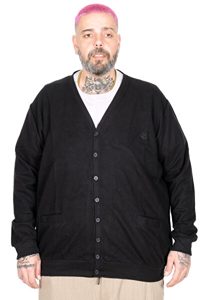 ModeXL Mode XL Plus Size muški kardigan Vanize Selanik pletenje dugme 20548 crni