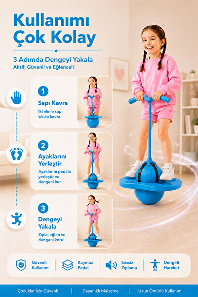 indirimsevinci Zıp Zıp Top Çocuk Zıplama Oyuncağı Denge Koordinasyon Aktivite Oyuncağı