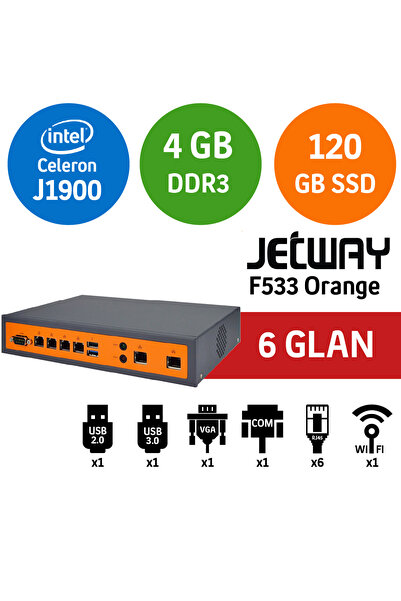 Jetway F533 Orange Intel Celeron J1900 8GB 120GB SSD 4 Port Endüstriyel Firewall Pc