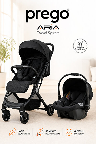 Prego Aria Siyah Hafif Tek Elle Katlanır Kabin Boy Travel Sistem Bebek Arabas...