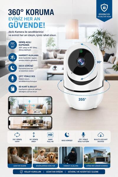 nextbuy Mini Akıllı Kamera 360° Wifi Bebek Video Gözetim 2 Yönlü Ses Aktarım ...