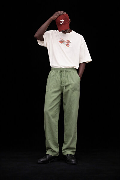 DAMGA JEANS Men's Low Waist Premium Loose Green Linen Trousers