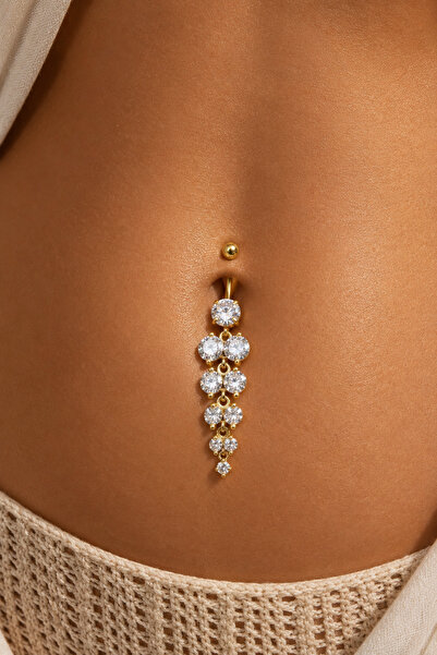 Sacce Scarves&Accessories Taşlı Sallantılı Göbek Piercingi Gold