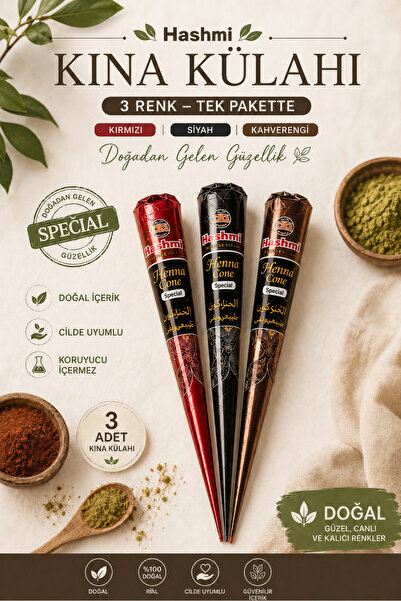 hennadibace 3'lü 3 Renk Külah Hint Kınası - Henna Cone Tattoo Henna Stencil -...