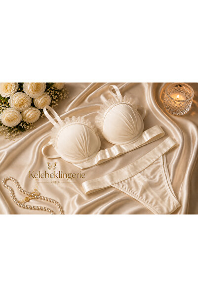 Kelebeklingerie Oyster Model Satin Striped Padded Bra Set