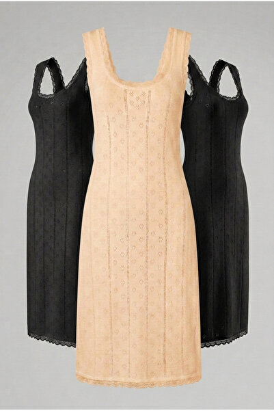 Ladytime 3-Piece 100% Cotton Lace Detailed Chemise & Nightgown Set - 241