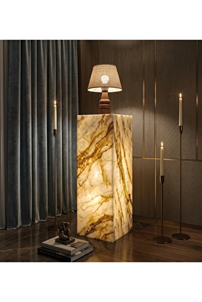 Marb & Home Mermer Sütun Dekoratif Çok Amaçlı Led Işıklı 30x30x90 cm